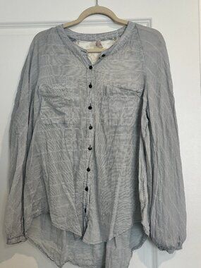 Free People Style Striped Lace Back Button Down | Blue White Boho Tunic